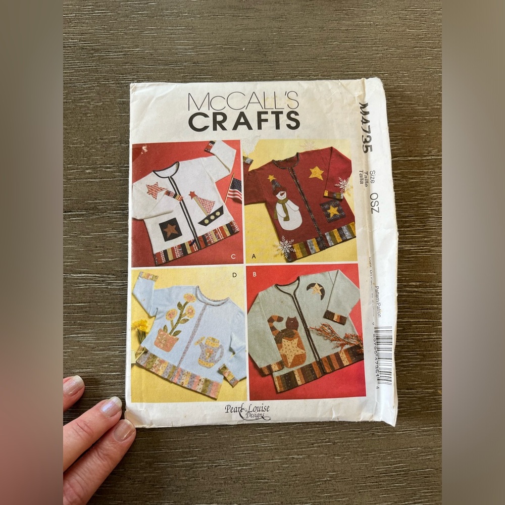 Vtg McCall's 4735 Make Jacket from Sweatshirt Quilt Applique Pattern UNCUT Y2K